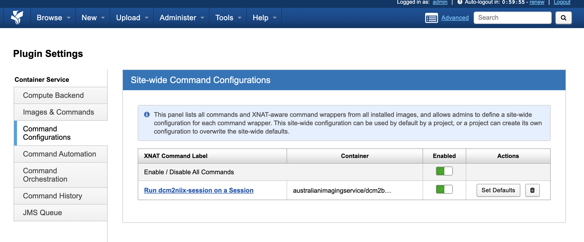 XNAT enable command